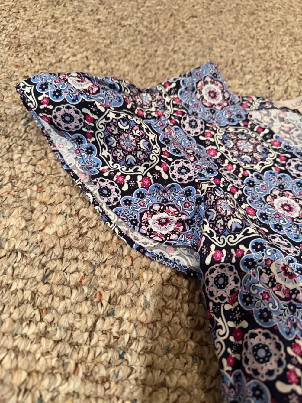 LOFT Blue Floral Medallion Mini Dress with Pink Highlights - Picture 6 of 9